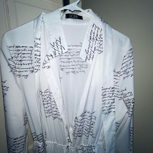 Wide leg jumpsuit, white with black lettering